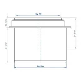 Technische Maßzeichnung eines zylindrischen Rohrfittings, oben mit DN 75 beschriftet und unten mit DN 90 beschriftet, mit Höhenmaßen 61 mm und 54 mm.