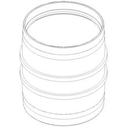 Illustration eines einfachen zylindrischen Fasses oder einer Trommel mit offener Oberseite, gezeigt in einfacher Strichzeichnung auf weißem Hintergrund.