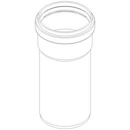 Einfache Strichzeichnung einer zylindrischen Kunststoffflasche oder eines Behälters mit breiter Gewindelöffnung und konischer Schulter, dargestellt auf weißem Hintergrund.
