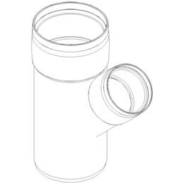 Illustration eines weißen PVC-Rohranschluss mit einem Hauptrohr vertikal und einem Seitenzweig im Winkel nach außen.