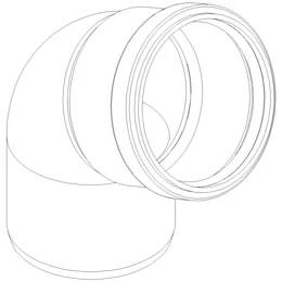 Linienzeichnung einer PVC-Rohrbogenfitting mit Gewinde, perspektivisch auf weißem Hintergrund dargestellt.