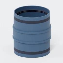 Blauer zylindrischer Metallfass oder Trommel auf einfachem weißem Hintergrund.