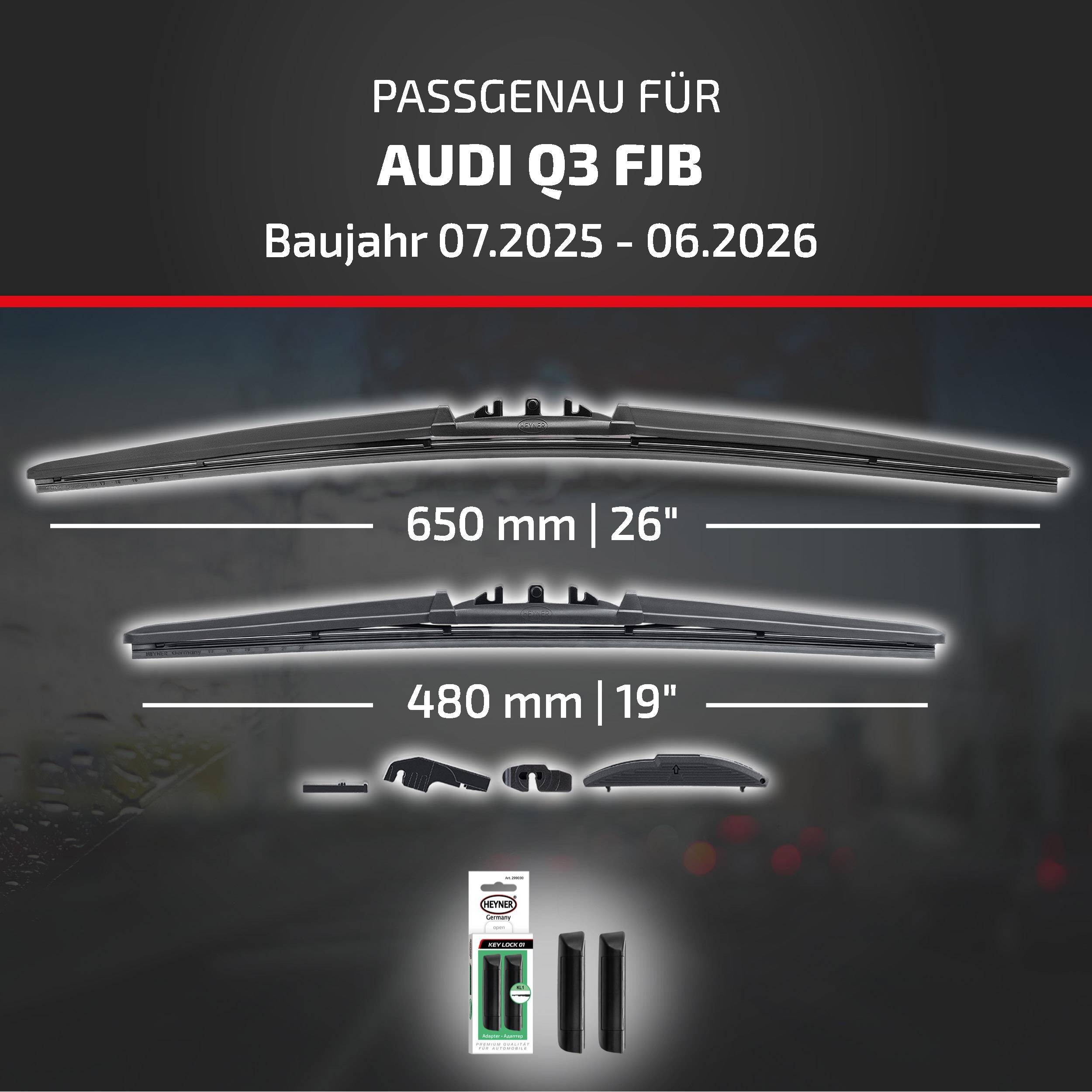 HEYNER® Scheibenwischer für AUDI Q3 (07.2025 - 08.2026) HYBRID Flachbalkenwischer