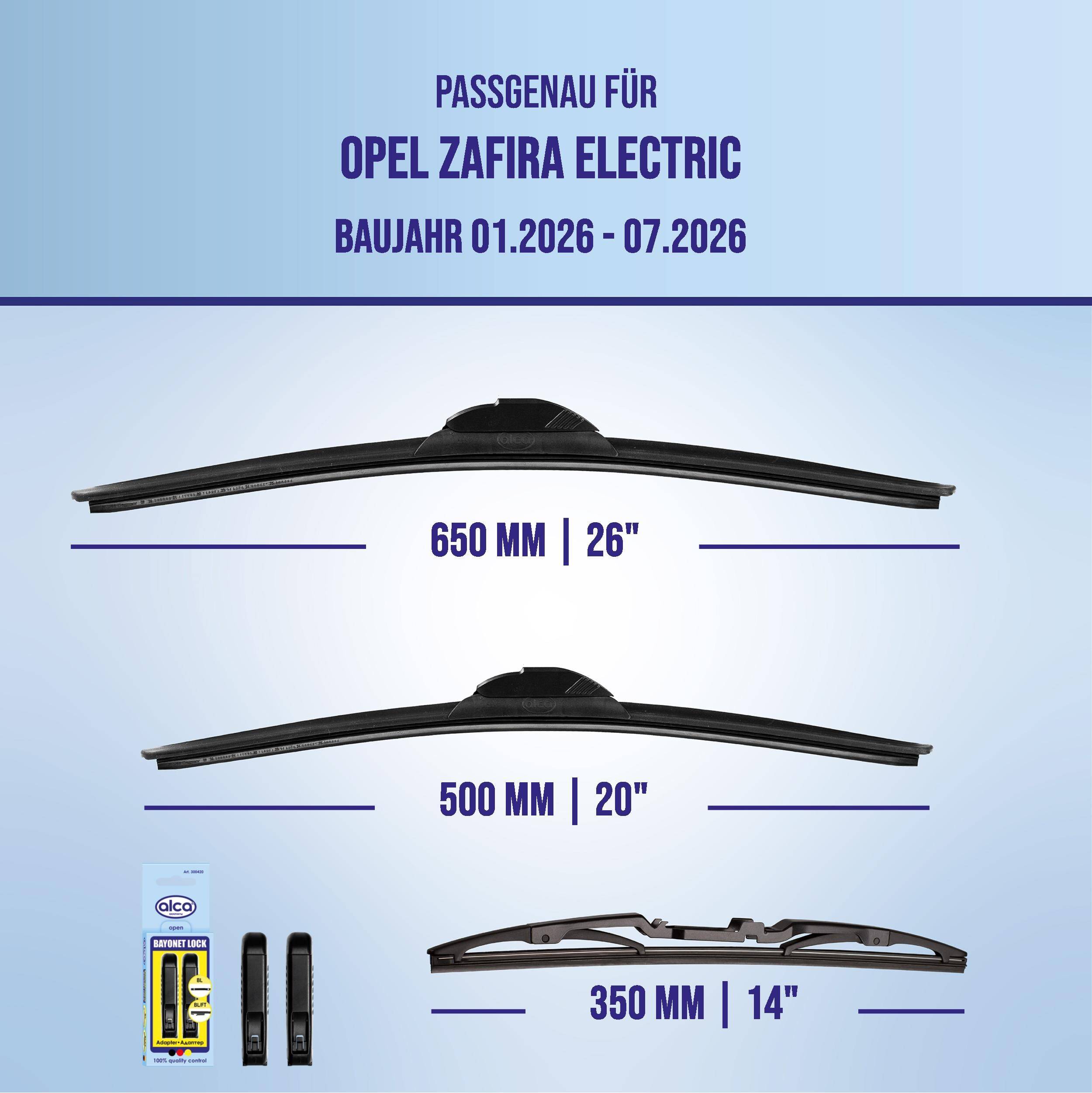 alca® Scheibenwischer Komplettset für OPEL ZAFIRA 01.2026 - 08.2026, SUPER FLAT