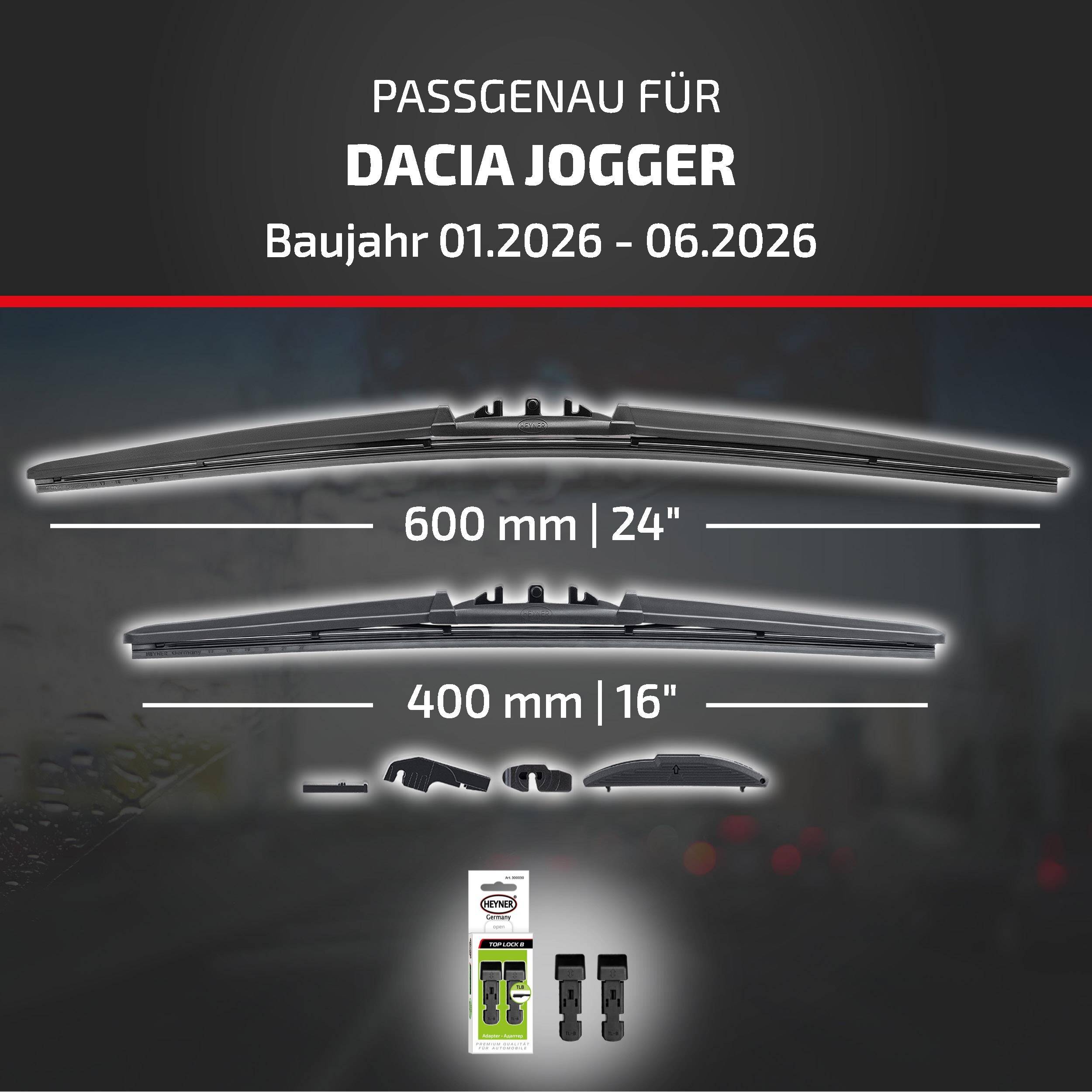 HEYNER® Scheibenwischer für DACIA JOGGER 01.2026 - 08.2026, HYBRID Flachbalkenwischer,