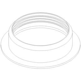 Linizeichnung einer runden Gewindelkappe oder eines Deckels mit einer breiten ausgestellten Basis, dargestellt in Perspektive auf einem einfachen weißen Hintergrund.