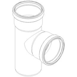 Diagramm einer PVC-Rohr-T-Stück-Verbindung mit einer vertikalen Öffnung und einer seitlichen Öffnung.