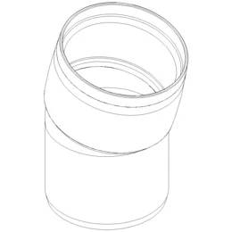 Diagramm eines runden Rohrkrümmers oder gewinkelt angebrachten Kanalverbinders mit zwei kreisförmigen Öffnungen, dargestellt in einer einfachen Strichzeichnung.