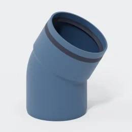 Blaueres abgewinkeltes Rohrkrümmeranschlussstück auf hellem Hintergrund.