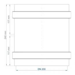 Technische Zeichnung einer zylindrischen Rohrverbindung mit Bezeichnung DN 200, die eine Gesamthöhe von 240 mm und zwei Endsektionen von je 117 mm zeigt.