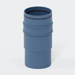 Blauer zylindrischer Rohrverschraubung oder Verbinder, der aufrecht auf weißem Hintergrund steht.