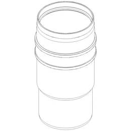 Strichzeichnung einer zylindrischen Flasche oder eines Behälters mit gewindeltem offenem Oberteil und einem Streifenband im Mittelbereich, dargestellt auf einem schlichten Hintergrund.