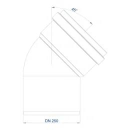 Technisches Diagramm einer Rohrbiegung mit 45°-Winkel, bezeichnet mit DN 250, zeigt die abgewinkelte Rohrverbindung und Abmessungen.