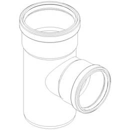 Technische Illustration einer PVC-Rohrverschraubung mit einer vertikalen Öffnung und einem abgewinkelten Seitenauslass.