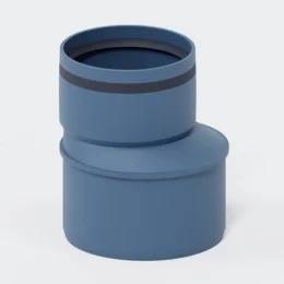 Kunststoffrohrverbinder in Blau mit einem schmalen offenen oberen Abschnitt und einer breiteren unteren Basis auf neutralem Hintergrund.