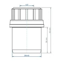 Technische Zeichnung einer zylindrischen Rohrverbindung mit gerippter Oberseite, beschriftet mit 1/2, DN 40, 38 mm und 63 mm Abmessungen.