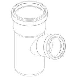 Diagramm einer Rohrverschraubung: ein vertikales zylindrisches Ablaufrohr mit einem seitlichen Abzweigungsöffnung für einen Steckverbinder oder Adapter.