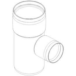 Illustration eines weißen zylindrischen Rohrverschlussteils mit seitlichem Auslass, dargestellt in einfacher Strichzeichnung auf einfachem Hintergrund.