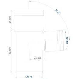 Technisches Abmessungsdiagramm einer Rohrbogenverschraubung mit den Bezeichnungen DN 75 und DN 50, das einen Winkel von 87,5° und die Maße 54 mm, 118 mm und 45 mm zeigt.