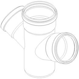 Linienzeichnung einer Y-förmigen PVC-Rohrverschraubung mit zwei abgewinkelten Seitenauslässen und offenen Gewindelanschlüssen.
