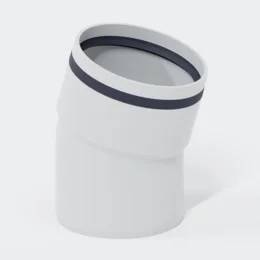 Weißer abgewinkelter PVC-Rohrkrümmerverschraubung mit dunkelm Dichtungsring, gezeigt auf einfachem Hintergrund.