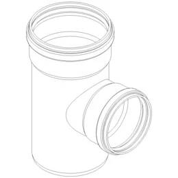 Diagramm einer PVC-Rohrverschraubung mit einer Hauptöffnung vertikal und einem seitlich abgewinkelten Abzweig, dargestellt als einfache technische Skizze.