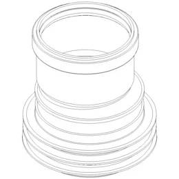 Strichzeichnung eines zylindrischen Kunststoffadapters mit enger oberer Öffnung und breiter gerippter Basis, perspektivisch auf weißem Hintergrund dargestellt.