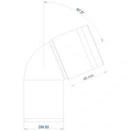 Technisches Diagramm einer 67,5°-Rohrbogen-Verbindung, beschriftet mit DN 50 und 48 mm, zeigt die Abmessungen der abgewinkelten Verbindung.