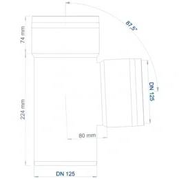Technische Zeichnung einer Rohrfitting oder eines Rohrkrümmers mit den Abmessungen 224 mm, 74 mm, 80 mm und DN 125, die eine Biegung von 87,5° zeigt.
