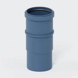 Blauer zylindrischer Rohrverbindungsfitting auf weißem Hintergrund.