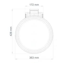 Technische Strichzeichnung eines kreisförmigen Objekts mit den Abmessungen 428 mm Höhe, 363 mm Breite und 172 mm über die obere Befestigung