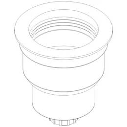 Strichzeichnung einer trichterförmigen Rohrleitungs-Anschlussfitting mit einer breiten flanschigen Oberseite und schmalerer zylindrischer Basis.