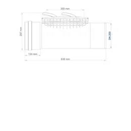 Technische Maßzeichnung eines rechteckigen Korbs oder Tabletts mit Griffen, gekennzeichnet mit 630 mm Länge, 267 mm Höhe, 124 mm Basisbreite und 300 mm Oberbreite.