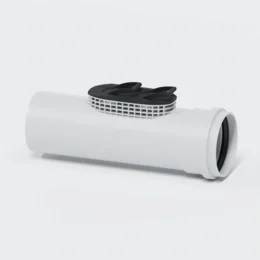 Weißer zylindrischer Inline-Lüftungskanal-Ventilator mit schwarzem oberen Gitter auf einfachem Hintergrund