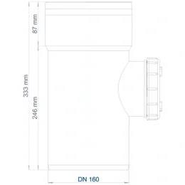 Technische Linienzeichnung einer zylindrischen Rohrverschraubung mit Seitenflansch, gekennzeichnet mit DN 160 und Abmessungen 87 mm, 246 mm und 333 mm.