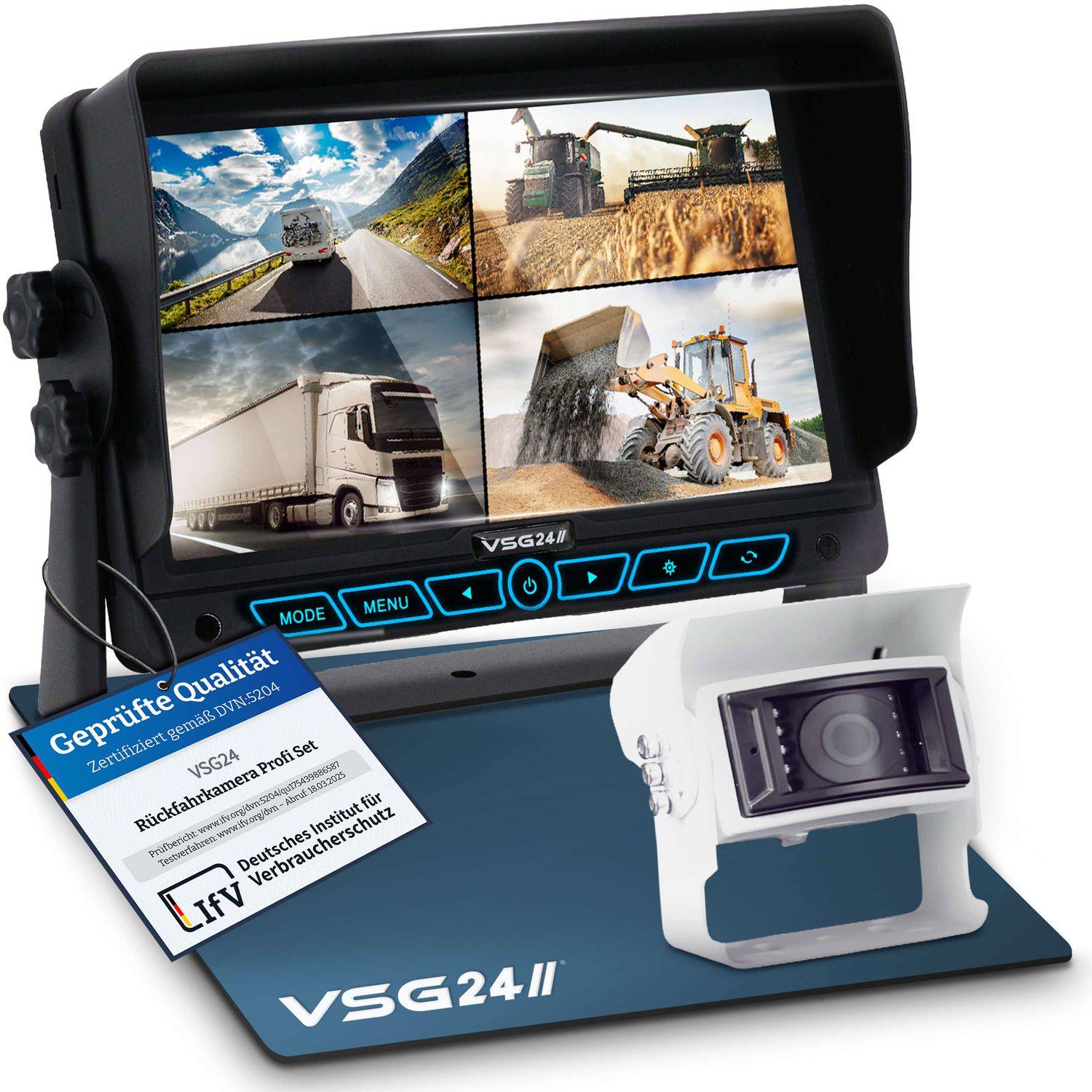 VSG24 7" Rückfahrkamera Set PROFI HD | 1080P HD Kamera IP69K mit Mikrofon