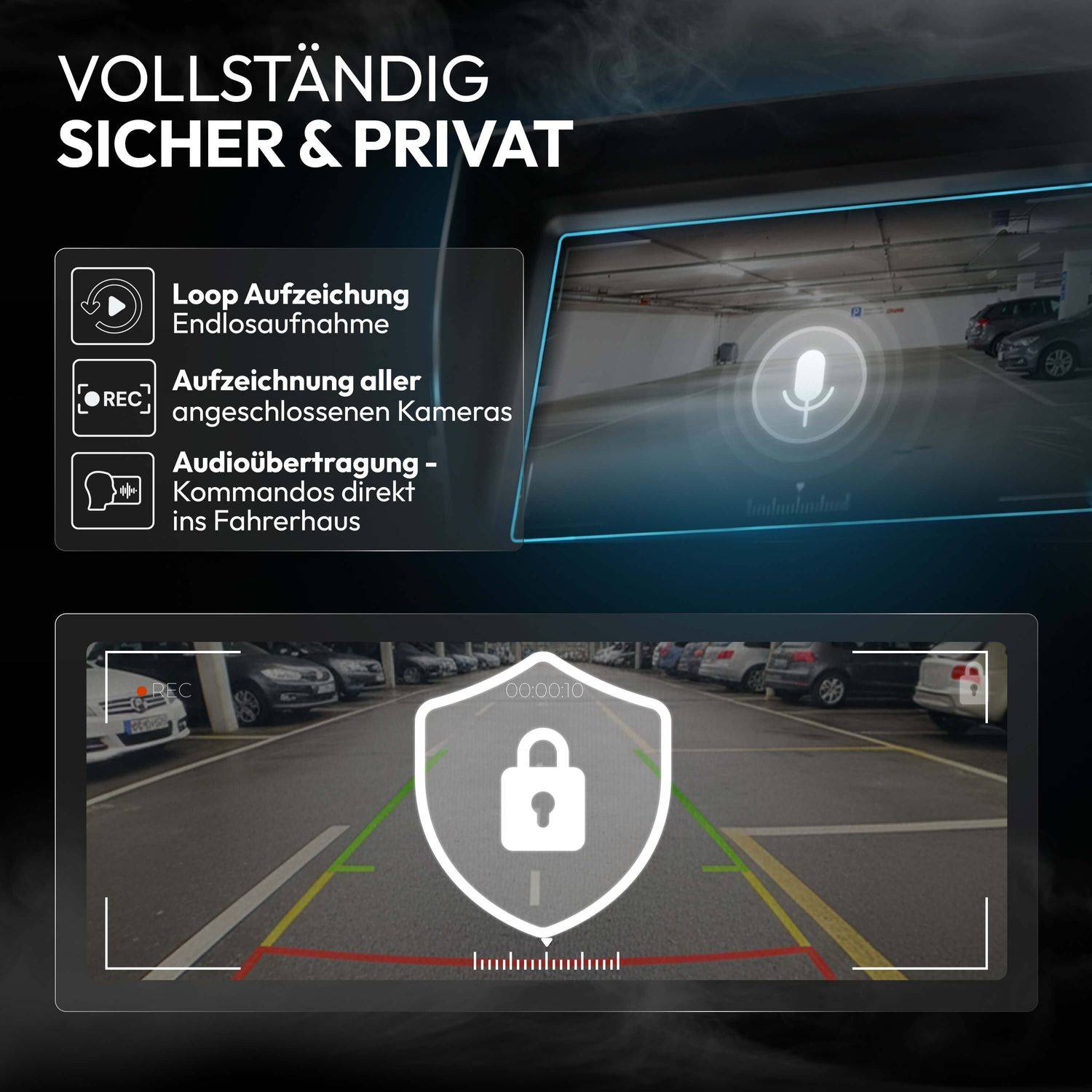 VSG24 7" Rückfahrkamera Set PROFI HD | 1080P HD Kamera IP69K mit Mikrofon
