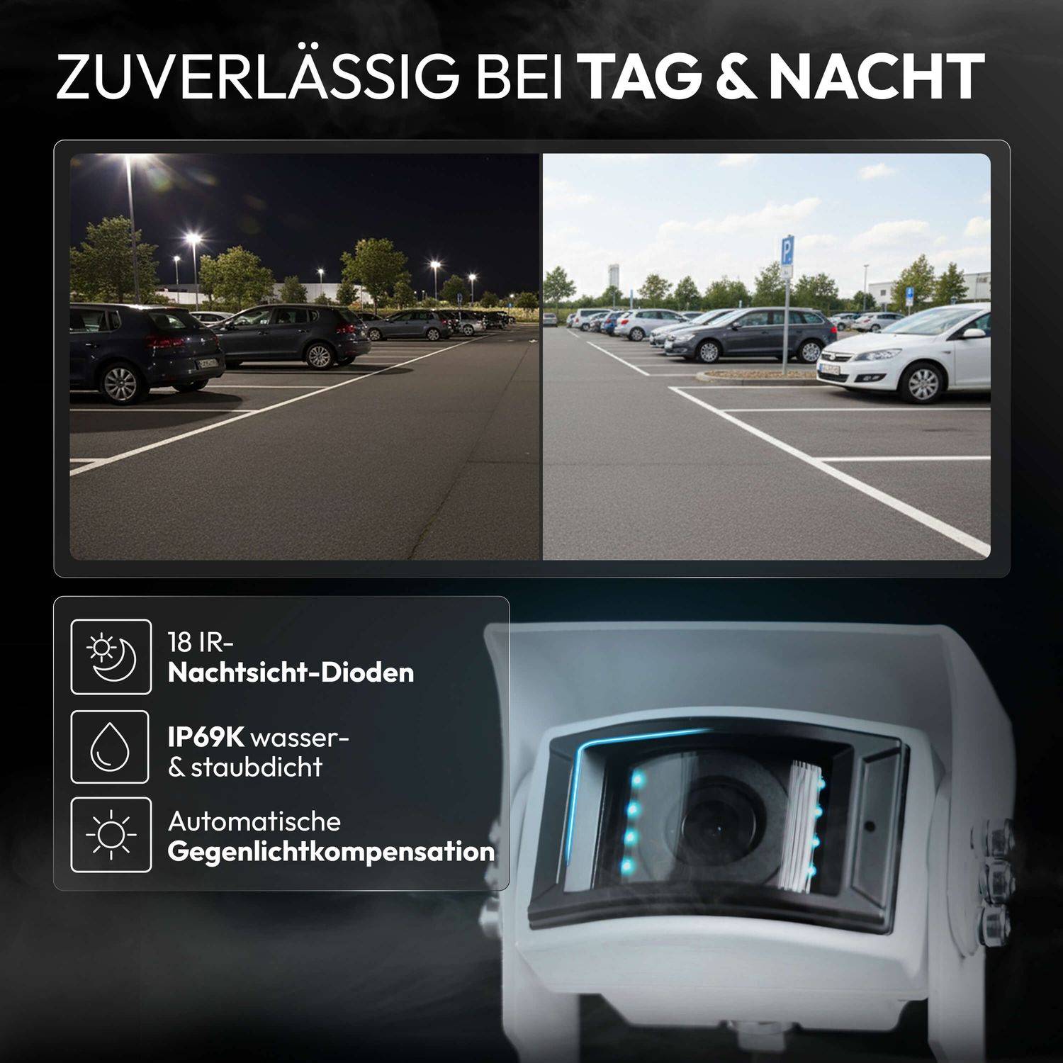 VSG24 7" Rückfahrkamera Set PROFI HD | 1080P HD Kamera IP69K mit Mikrofon