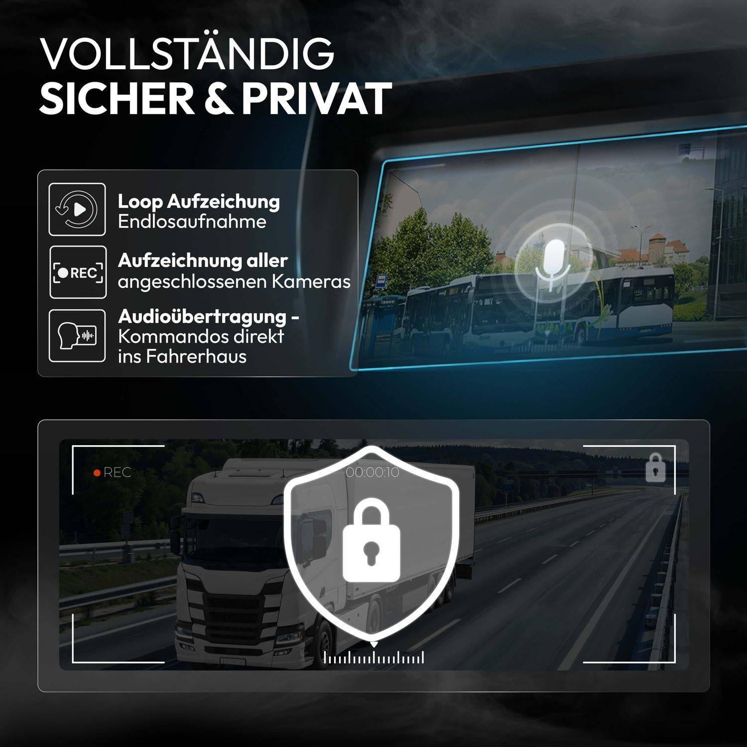 VSG24 7" Rückfahrkamera Set PROFI HD | mit 2 x 1080P HD Kamera IP69K mit Mikrofon