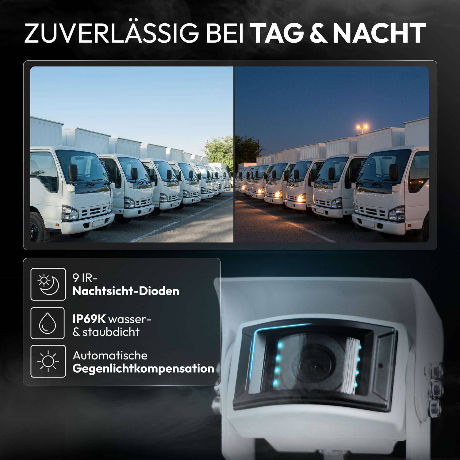 VSG24 7" Rückfahrkamera Set PROFI HD | mit 2 x 1080P HD Kamera IP69K mit Mikrofon