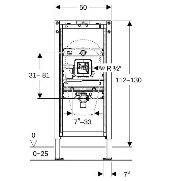 Geberit Urinal-Element, Duofix, verdeckte Steuerung, 1120-1300mm, Stahl, 1 Stk.