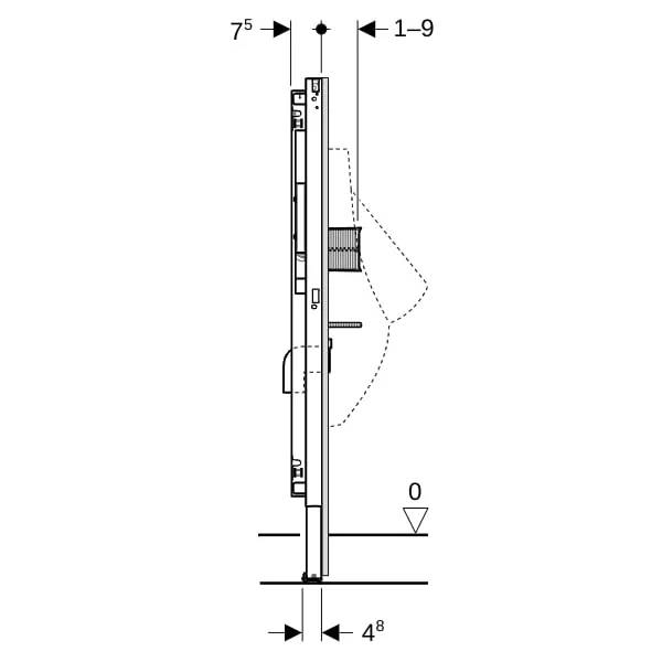 Geberit Urinal-Element, Duofix, verdeckte Steuerung, 1120-1300mm, Stahl, 1 Stk.