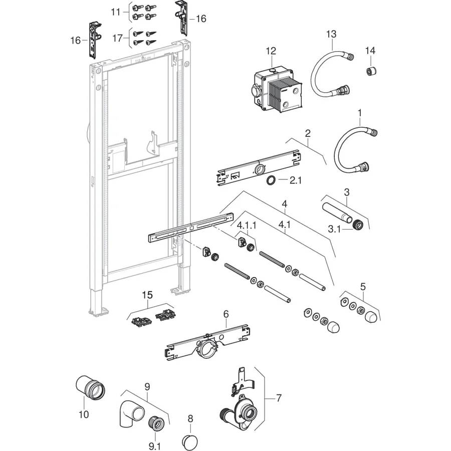 Geberit Urinal-Element, Duofix, verdeckte Steuerung, 1120-1300mm, Stahl, 1 Stk.
