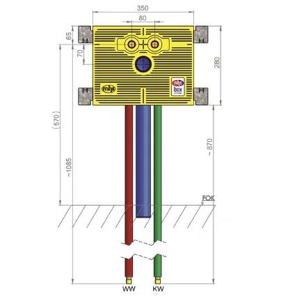 MHS Waschtisch-Anschlussbox, WTU350/AS80, TECE, Auslass 80mm, gelb, 1 Stk.