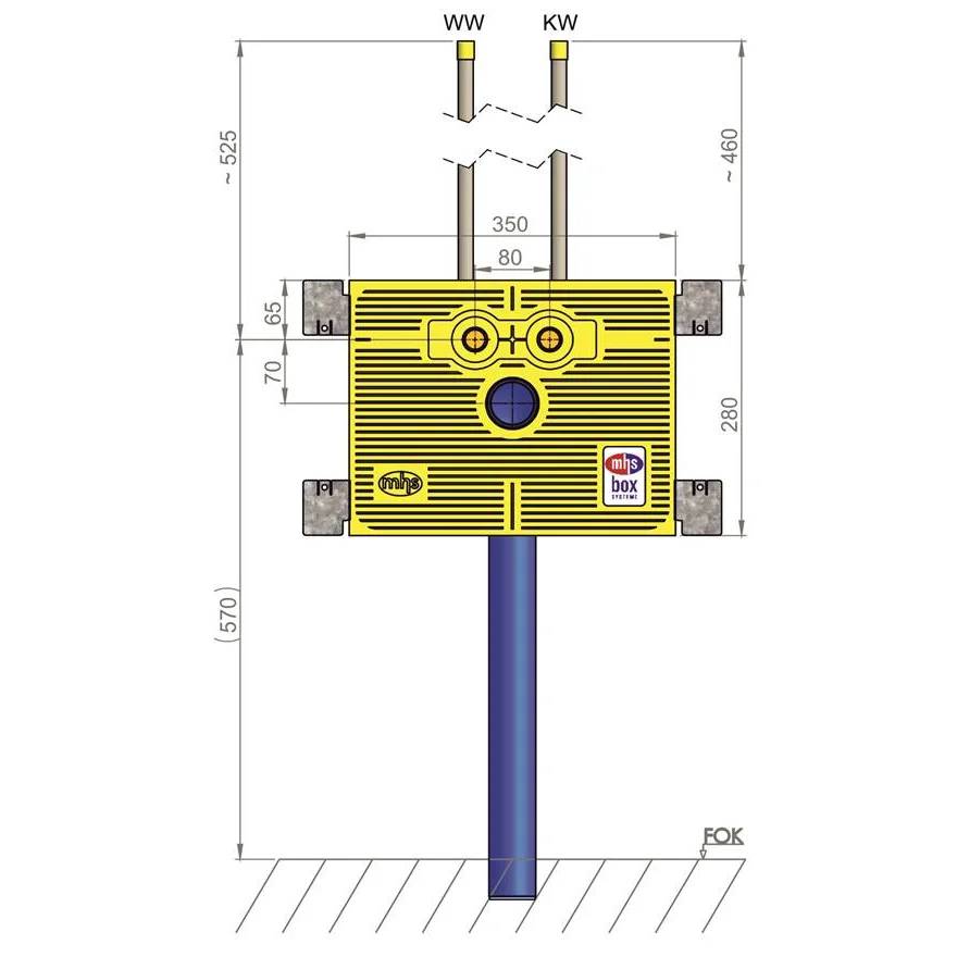 MHS Waschtisch-Anschlussbox, WTU350/AS80, TECE, Auslass 80mm, gelb, 1 Stk.