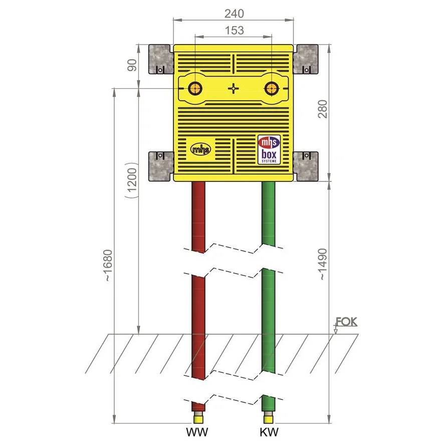 MHS Dusch-Anschlussbox, DUU/240, Auslass 153mm, FlowFit, Bauhöhe 1200mm, 1 Stk.