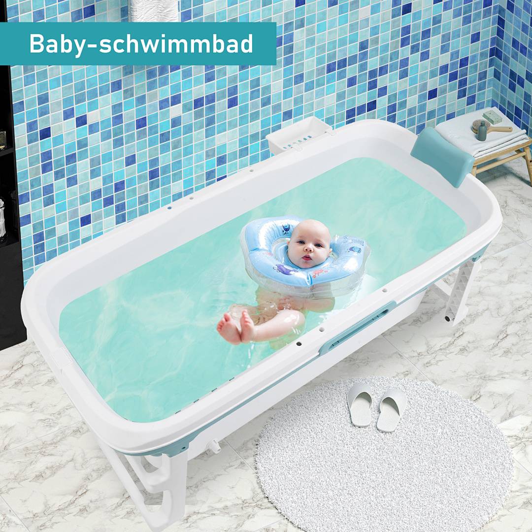 Faltbare Badewanne 132x60x50cm Blau aus PP- und TPE-Kunststoffstoff mit Massagerollen & Abflussrohr für Erwachsene