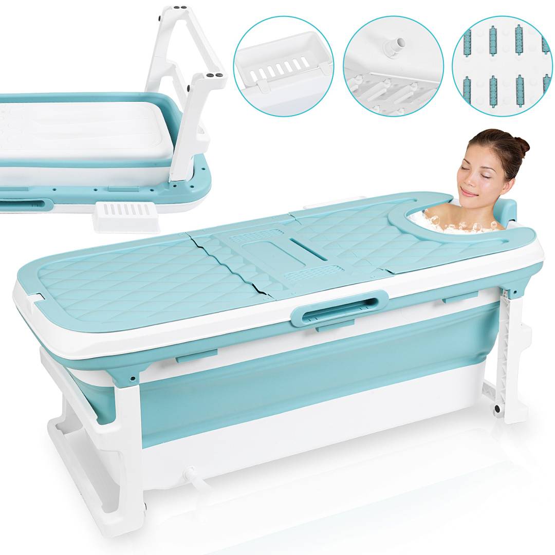 Faltbare Badewanne 149x60x50cm XXL Blau aus PP- und TPE-Kunststoff mit Massagerollen für große Personen