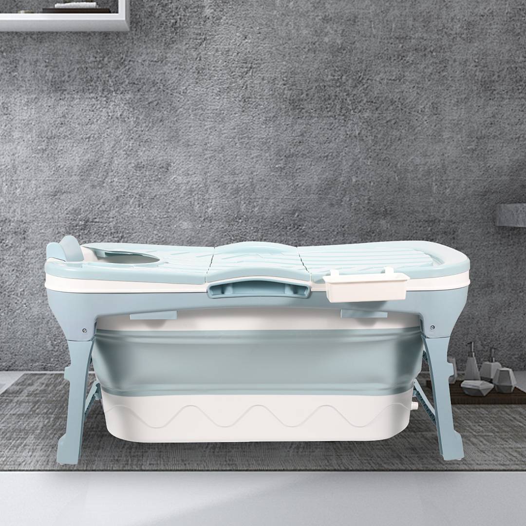 Faltbare Badewanne 118x60x50cm Blau aus PP- und TPE-Kunststoff mit Abdeckung platzsparend für Erwachsene