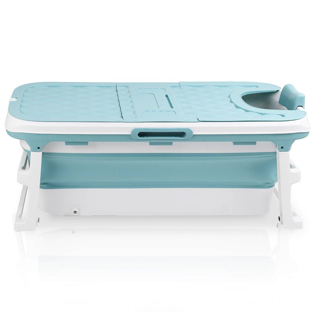 Faltbare Badewanne 132cm XL Blau aus PP- und TPE-Kunststoff mit Abdeckung für entspanntes Baden in Mietwohnungen